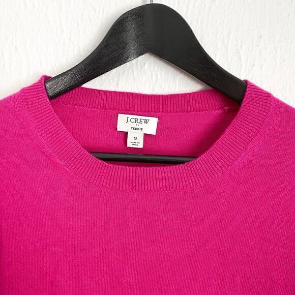 J Crew Cotton Wool Blend Teddie Crewneck Sweater Pink Bright Fuchsia Small - Picture 4 of 10
